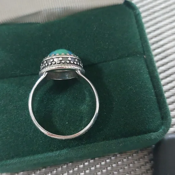 Sterling Silver Genuine Turquiose Oxidized Men's Ring sz 8 or 9